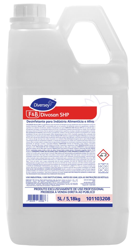 DIVOSAN SHP 2x5L - DETERGENTE DESINFETANTE PARA INDÚSTRIA ALIMENTÍCIA E AFINS